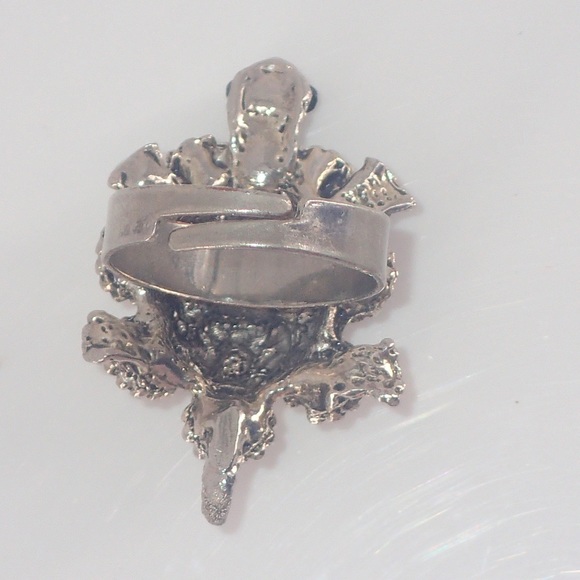 Vintage Ring Crystal Turtle Silver Adjustable Band Size 7 A Statement Piece Rare - Picture 9 of 12